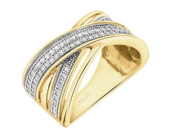 14 K Rhodium-Plated Yellow Gold Ring with Diamonds - 0,24 ct - fineness 14 K