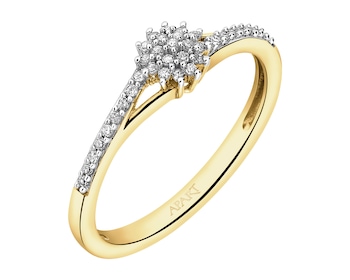 14 K Rhodium-Plated Yellow Gold Ring with Diamonds - 0,12 ct - fineness 14 K