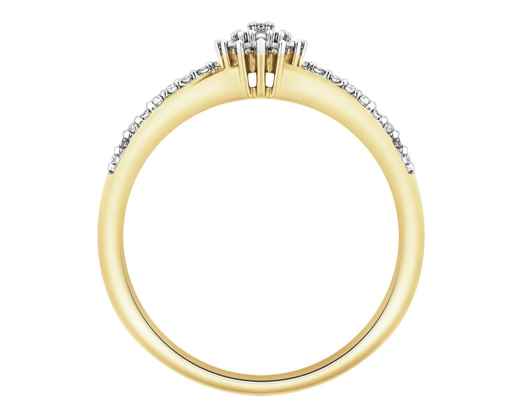 14 K Rhodium-Plated Yellow Gold Ring with Diamonds - 0,12 ct - fineness 14 K