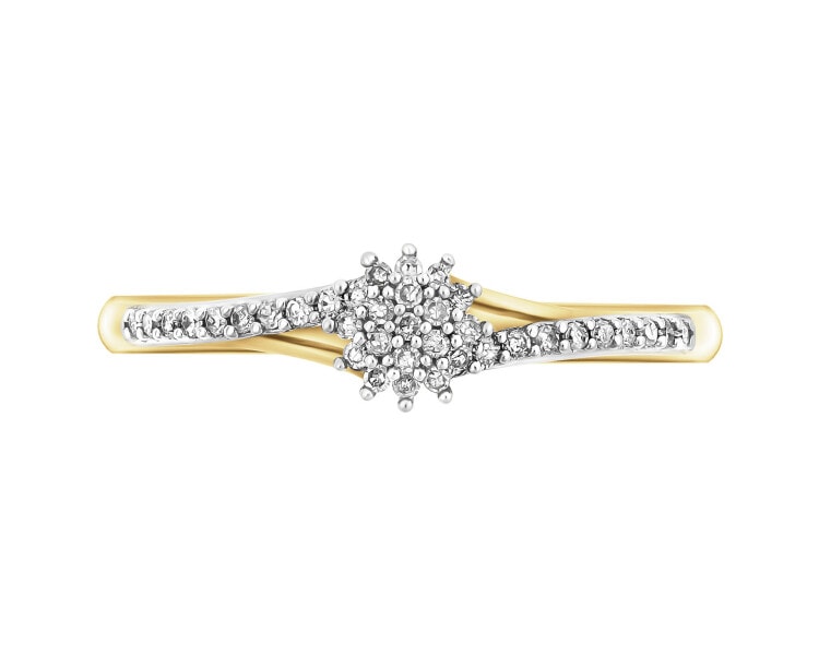 14 K Rhodium-Plated Yellow Gold Ring with Diamonds - 0,12 ct - fineness 14 K
