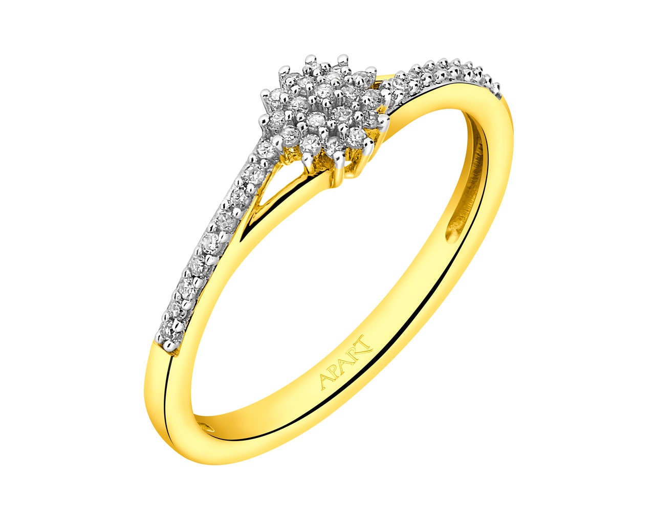 Prsten ze žlutého zlata s diamanty  0,12 ct - ryzost 585