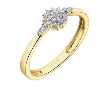 14 K Rhodium-Plated Yellow Gold Ring with Diamonds - 0,10 ct - fineness 14 K