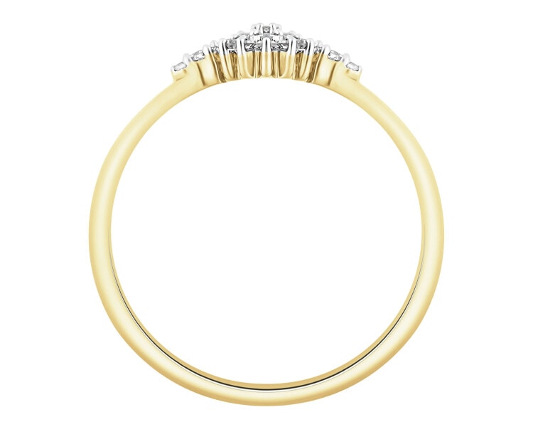 14 K Rhodium-Plated Yellow Gold Ring with Diamonds - 0,10 ct - fineness 14 K