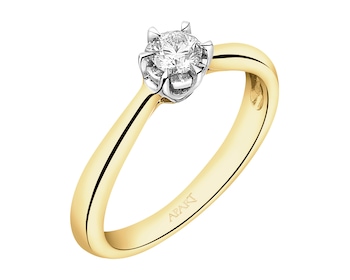 585 Yellow And White Gold Plated Ring with Diamond - 0,21 ct - fineness 585