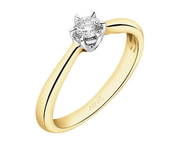 585 Yellow And White Gold Plated Ring with Diamond - 0,16 ct - fineness 585