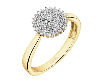 14 K Rhodium-Plated Yellow Gold Ring with Diamonds - 0,18 ct - fineness 14 K