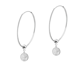 Sterling Silver Hoop Earrings with Cubic Zirconia - Coin, 43 mm