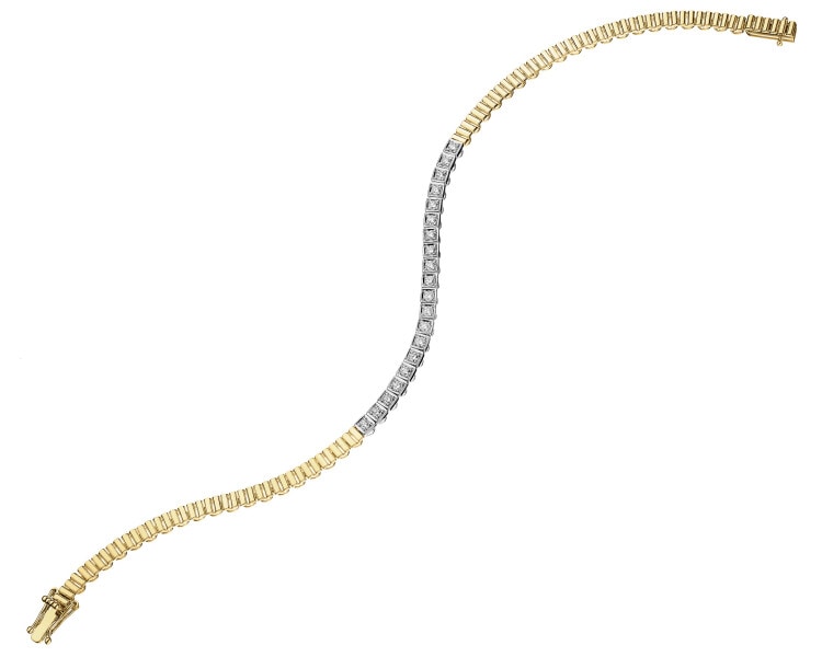 14 K Rhodium-Plated Yellow Gold Bracelet with Diamonds - 0,32 ct - fineness 14 K