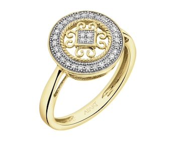 14 K Rhodium-Plated Yellow Gold Ring with Diamonds - 0,09 ct - fineness 14 K