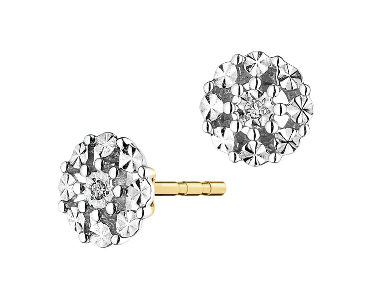 9 K Rhodium-Plated Yellow Gold Earrings with Diamonds - 0,008 ct - fineness 9 K