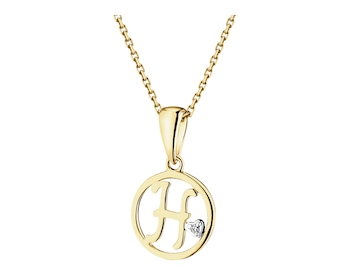 14 K Rhodium-Plated Yellow Gold Pendant with Diamond - 0,003 ct - fineness 14 K