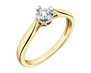 14 K Rhodium-Plated Yellow Gold Ring with Diamond - 0,20 ct - fineness 14 K