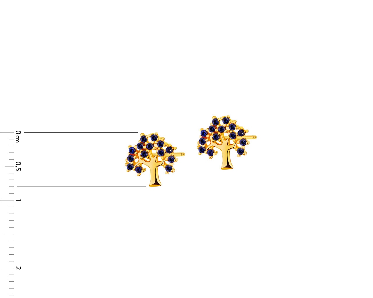 Złote kolczyki z szafirami syntetycznymi - drzewa