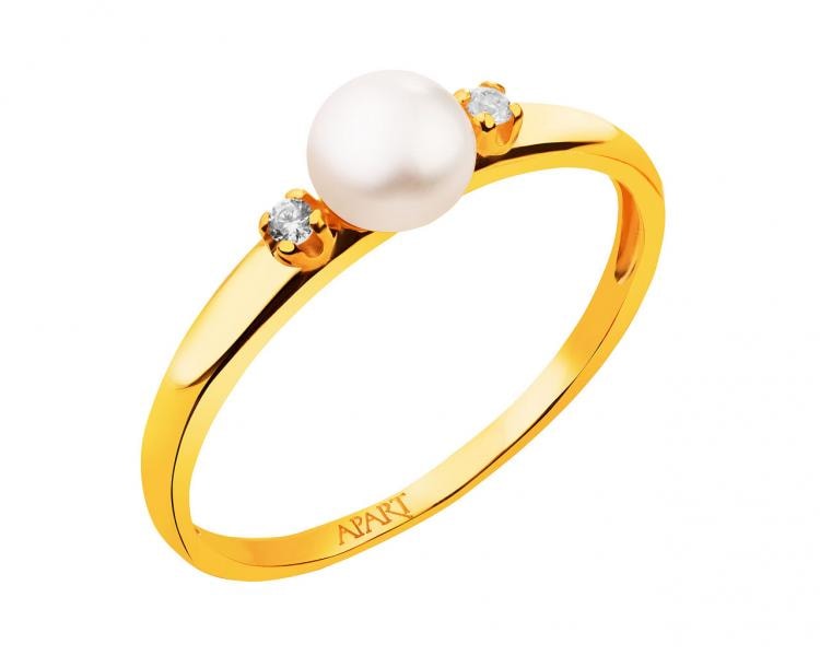 Zlatý prsten s perlou a zirkony