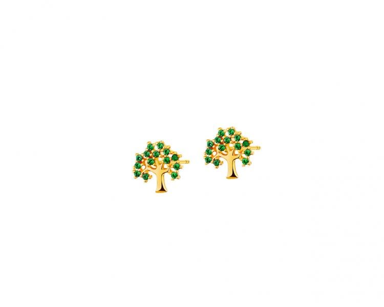 Złote kolczyki ze szmaragdami syntetycznymi - drzewa