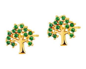 Złote kolczyki ze szmaragdami syntetycznymi - drzewa