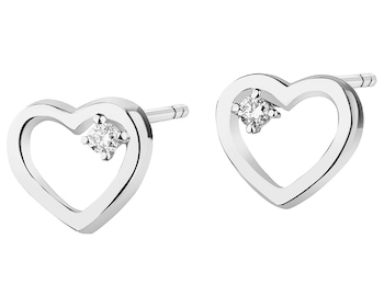 Kolczyki z białego złota z brylantami - serca - 0,01 ct - próba 375