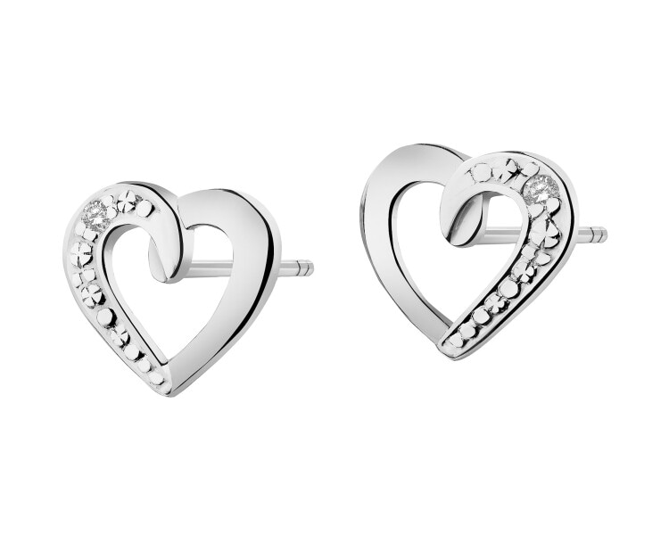 9 K Rhodium-Plated White Gold Earrings with Diamonds - 0,005 ct - fineness 9 K