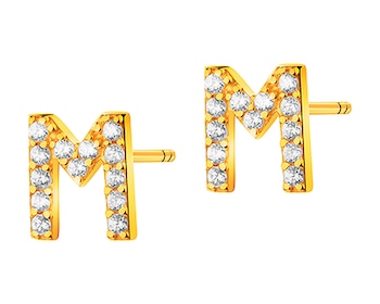 Złote kolczyki z cyrkoniami - litery M