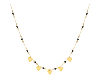 Zlatý náhrdelník se syntetickými onyxy, anker - srdce