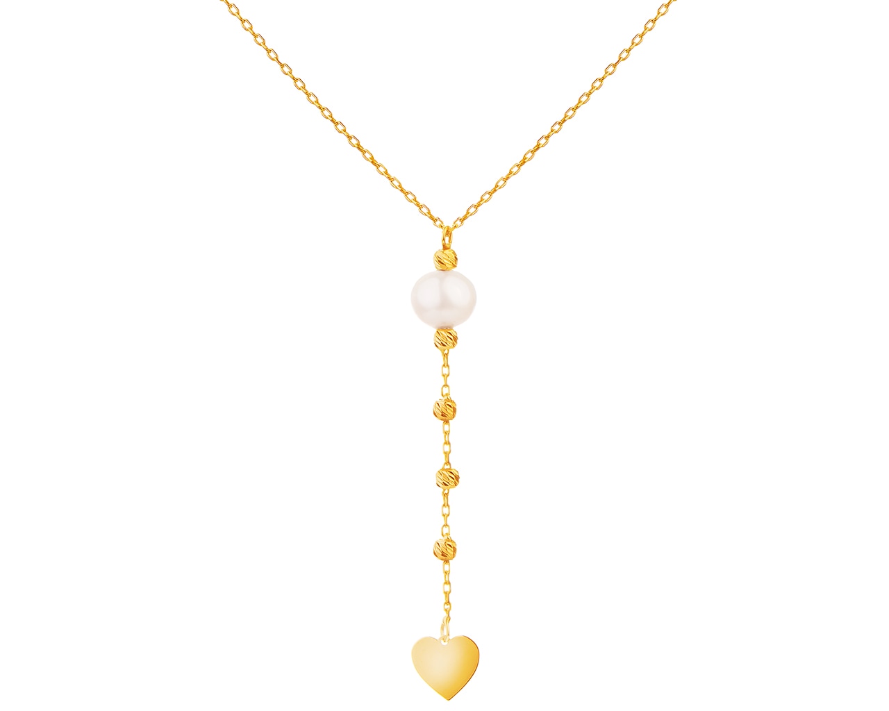 Zlatý náhrdelník s perlou, anker - srdce