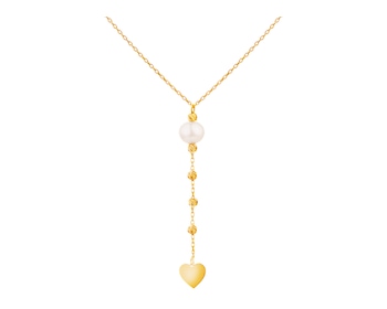 Zlatý náhrdelník s perlou, anker - srdce