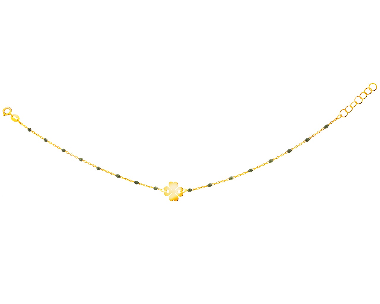 Złota bransoletka z emalią, ankier - koniczyna