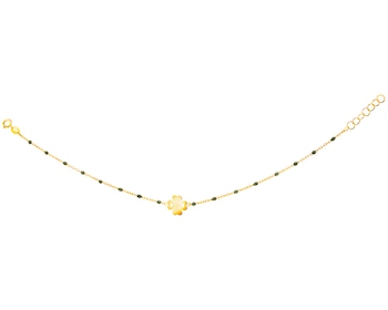 Złota bransoletka z emalią, ankier - koniczyna