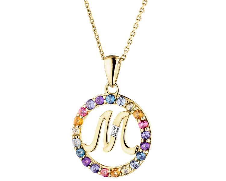 9 K Rhodium-Plated Yellow Gold Pendant  - fineness 9 K