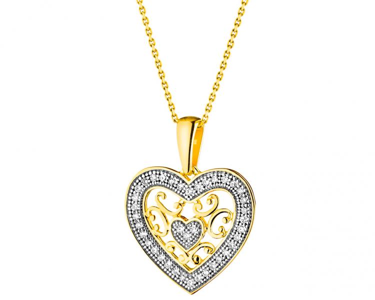 Zlatý přívěsek s diamanty - srdce 0,12 ct - ryzost 585