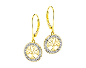 14 K Rhodium-Plated Yellow Gold Dangling Earring with Diamonds - 0,15 ct - fineness 14 K