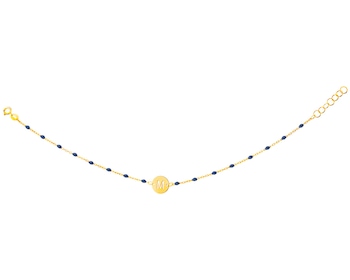 Złota bransoletka z emalią, ankier - koło, litera M
