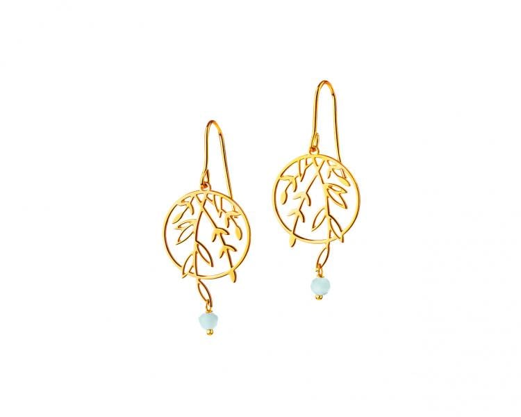Yellow Gold Earrings - Circle, Leaves
