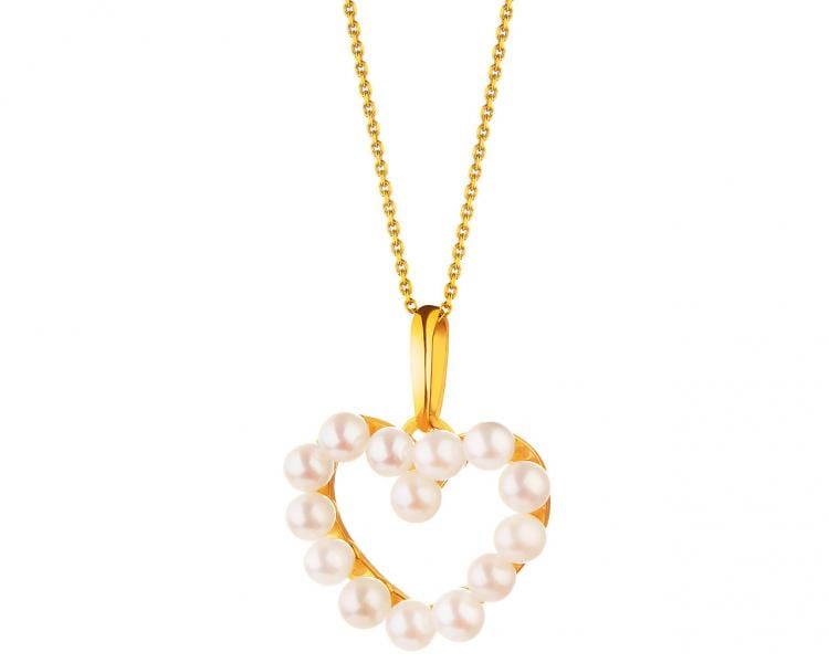Yellow Gold Pendant with Pearls - Heart