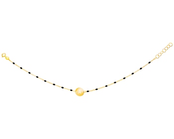 Złota bransoletka z emalią, ankier - koło, litera A