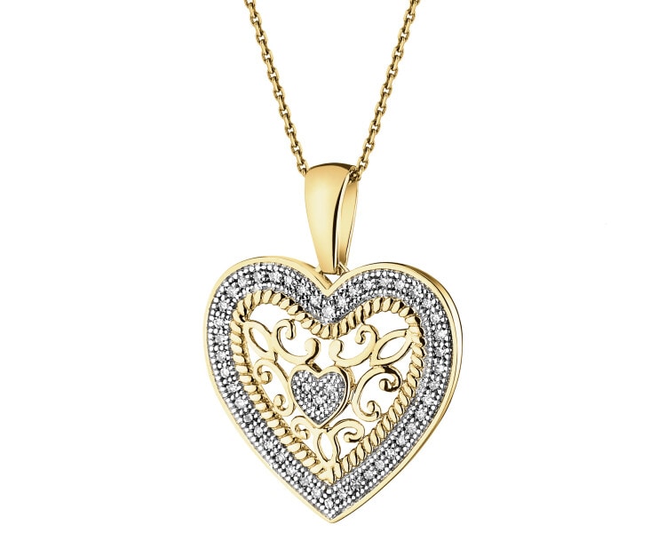 14 K Rhodium-Plated Yellow Gold Pendant with Diamonds - 0,14 ct - fineness 14 K