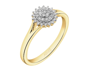 14 K Rhodium-Plated Yellow Gold Ring with Diamonds - 0,14 ct - fineness 14 K