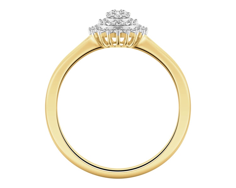 14 K Rhodium-Plated Yellow Gold Ring with Diamonds - 0,14 ct - fineness 14 K