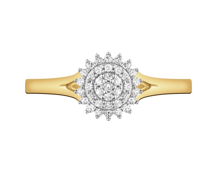 14 K Rhodium-Plated Yellow Gold Ring with Diamonds - 0,14 ct - fineness 14 K