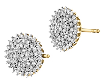 14 K Rhodium-Plated Yellow Gold Earrings with Diamonds - 0,40 ct - fineness 14 K