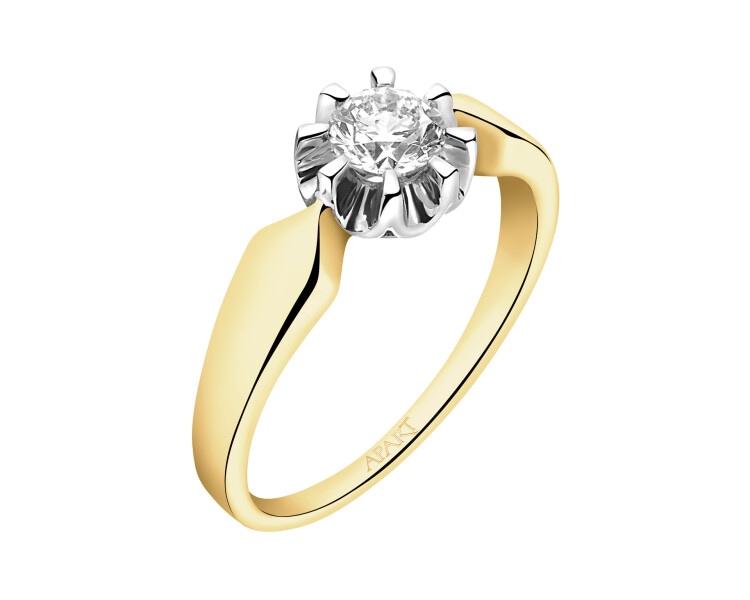 14 K Rhodium-Plated Yellow Gold Ring with Diamond - 0,50 ct - fineness 14 K