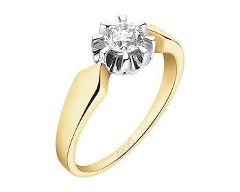 14 K Rhodium-Plated Yellow Gold Ring with Diamond - 0,50 ct - fineness 14 K