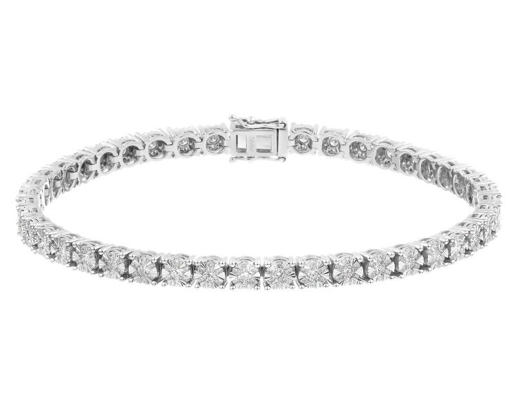 14 K Rhodium-Plated White Gold Tennis Bracelet with Diamonds - 2,64 ct - fineness 14 K