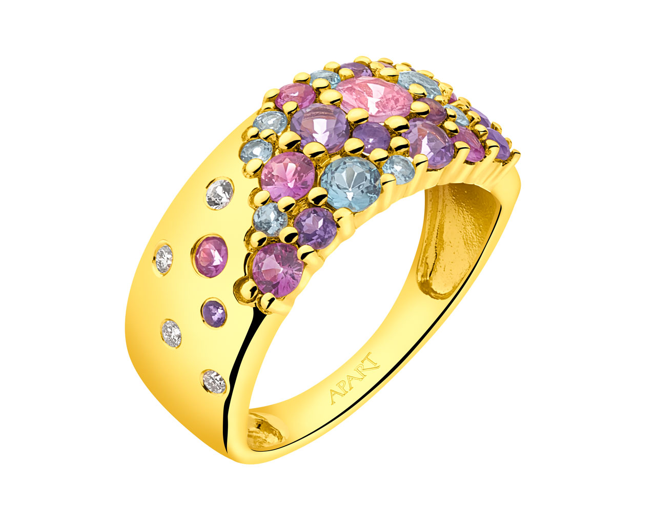 Zlatý prsten s brilianty a drahokamy 0,02 ct - ryzost 585