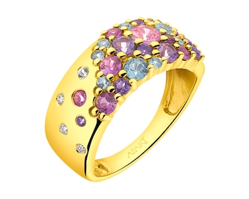 Zlatý prsten s brilianty a drahokamy - ryzost 585