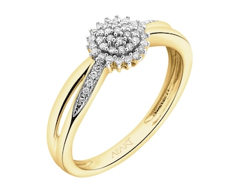 14 K Rhodium-Plated Yellow Gold Ring with Diamonds - 0,14 ct - fineness 14 K