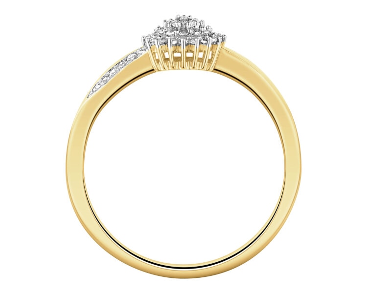 14 K Rhodium-Plated Yellow Gold Ring with Diamonds - 0,14 ct - fineness 14 K