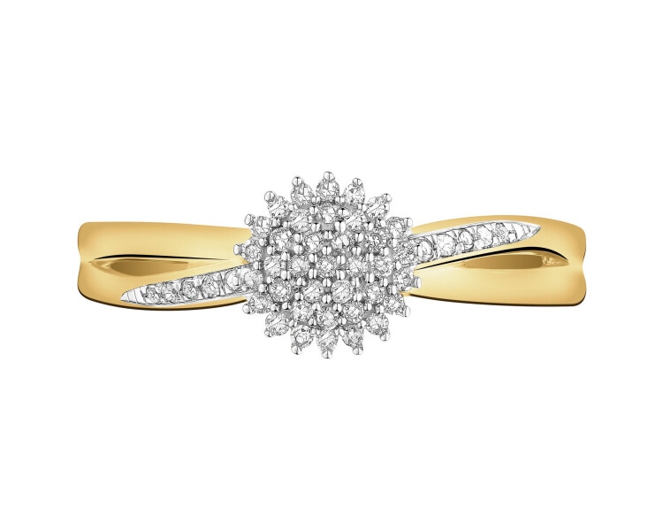 14 K Rhodium-Plated Yellow Gold Ring with Diamonds - 0,14 ct - fineness 14 K