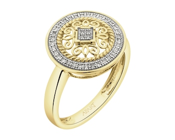 14 K Rhodium-Plated Yellow Gold Ring with Diamonds - 0,10 ct - fineness 14 K