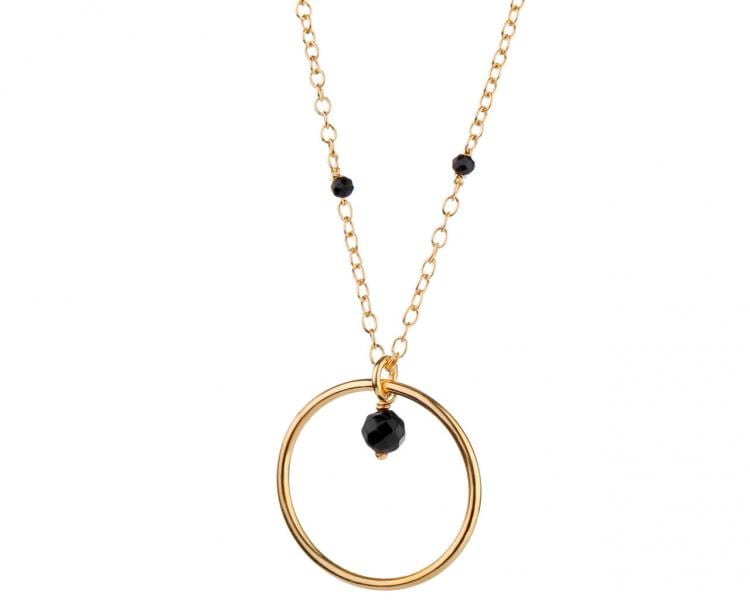 Pozlacený stříbrný náhrdelník se sklem - kroužek